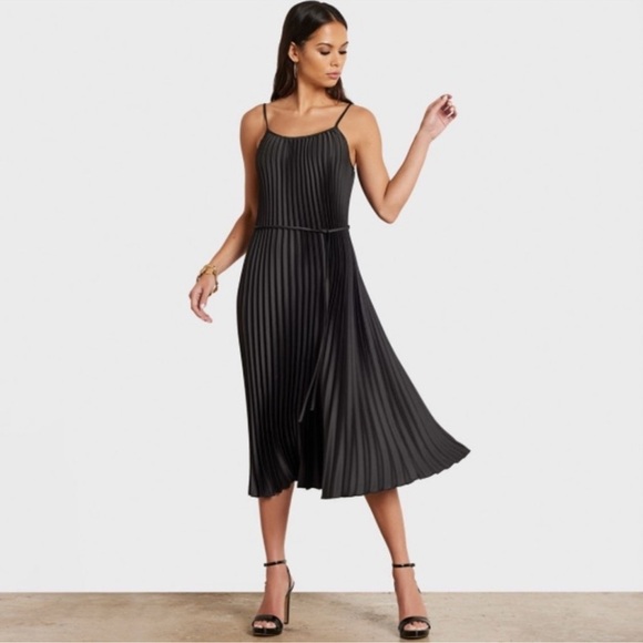 Sam Edelman Dresses & Skirts - NWT Sam Edelman Hammered Satin Plissé Black Midi Dress L